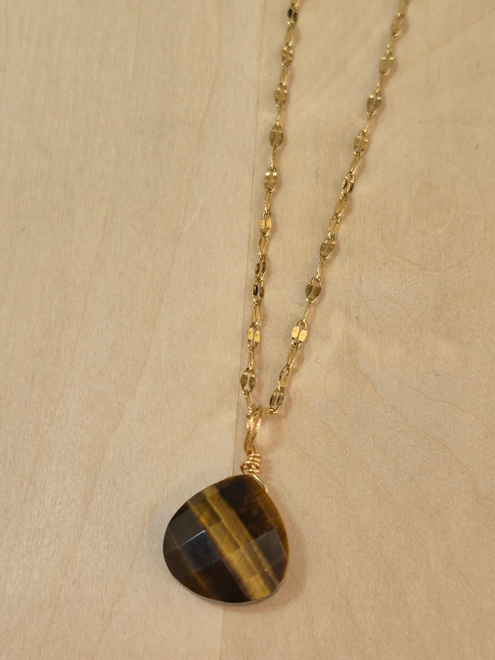 🤎💛NEW🤎💛 BEAUTIFUL!! SS Natural Stone Faceted TIGER EYE Pendant Necklace